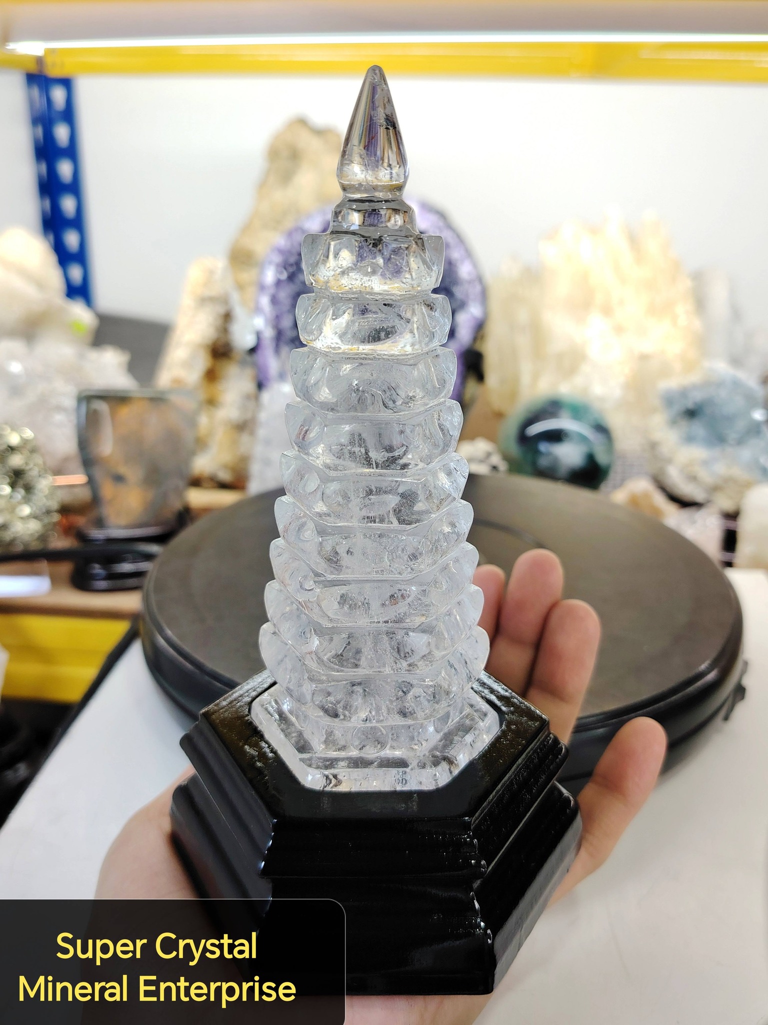 WCT05) 天然优质白水晶文昌塔雕刻摆件Natural High Grade White Quartz