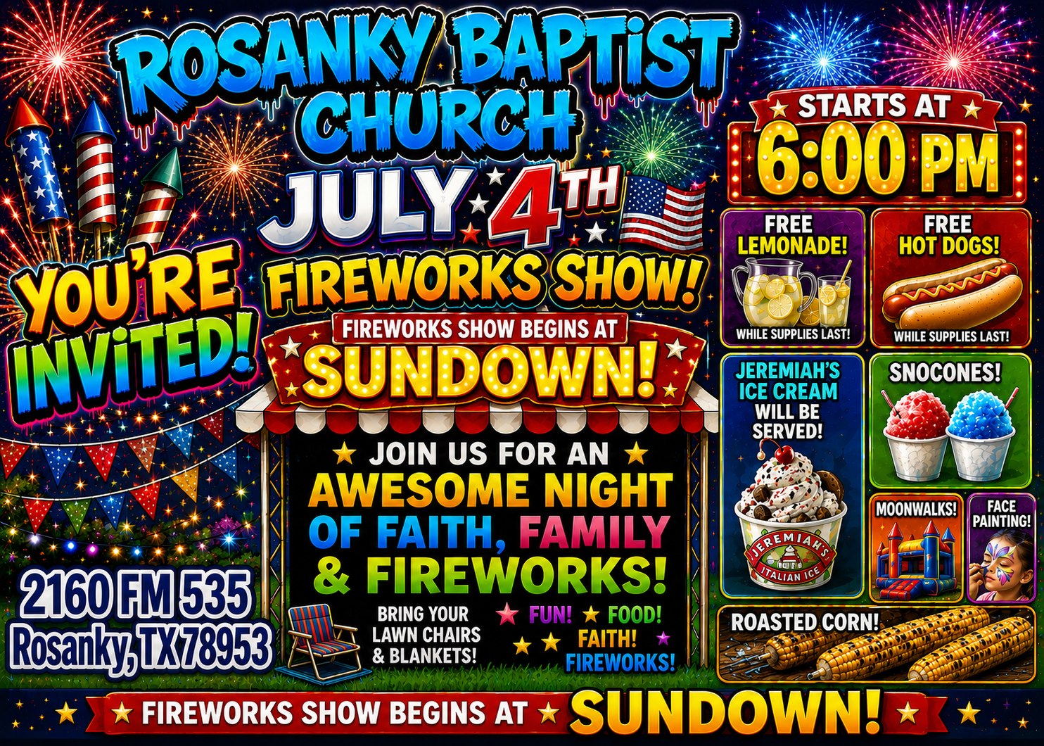 July 4th Fireworks @ Rosanky Baptist