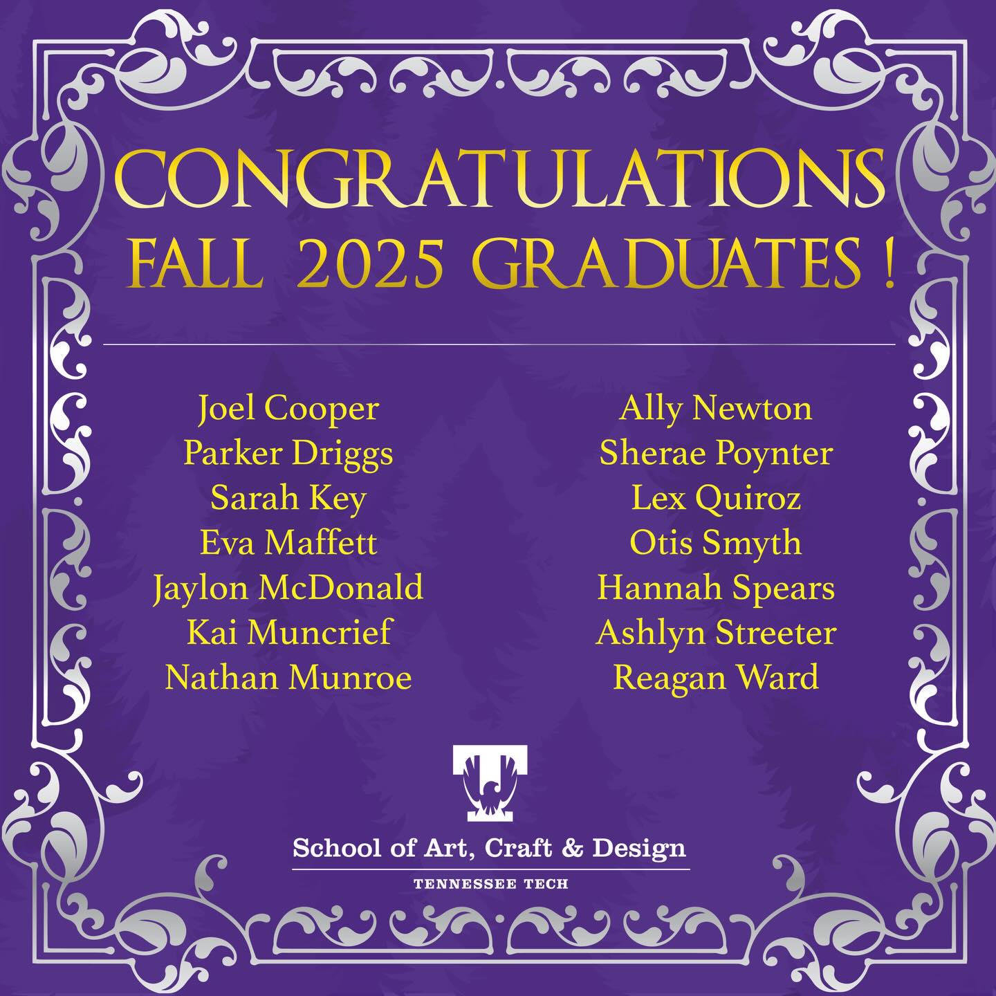 TN - Congratulations to the fall 2025 graduates of the School of Art ...