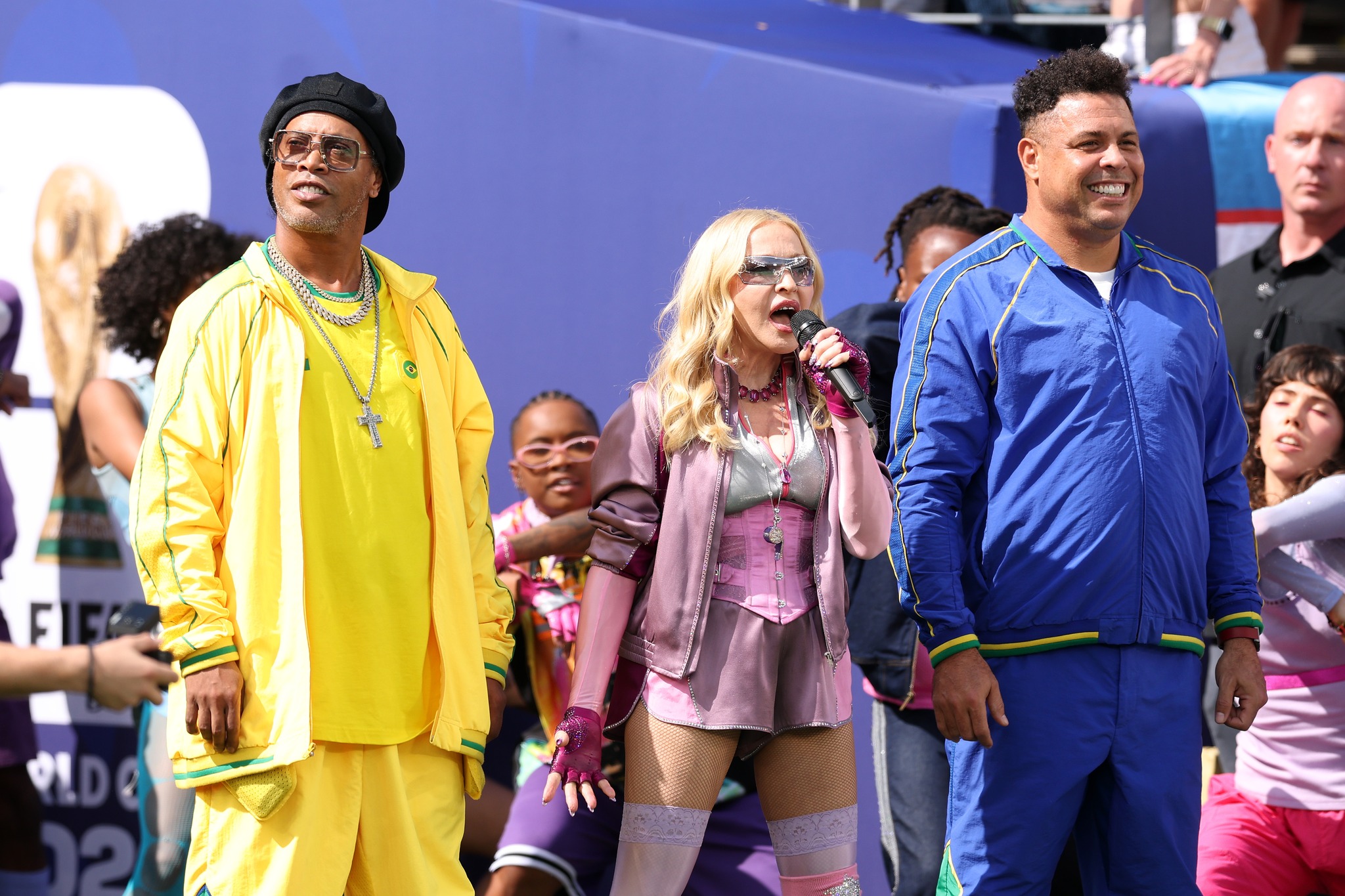 Madonna was joined by Brasilian football greats Ronaldinho and