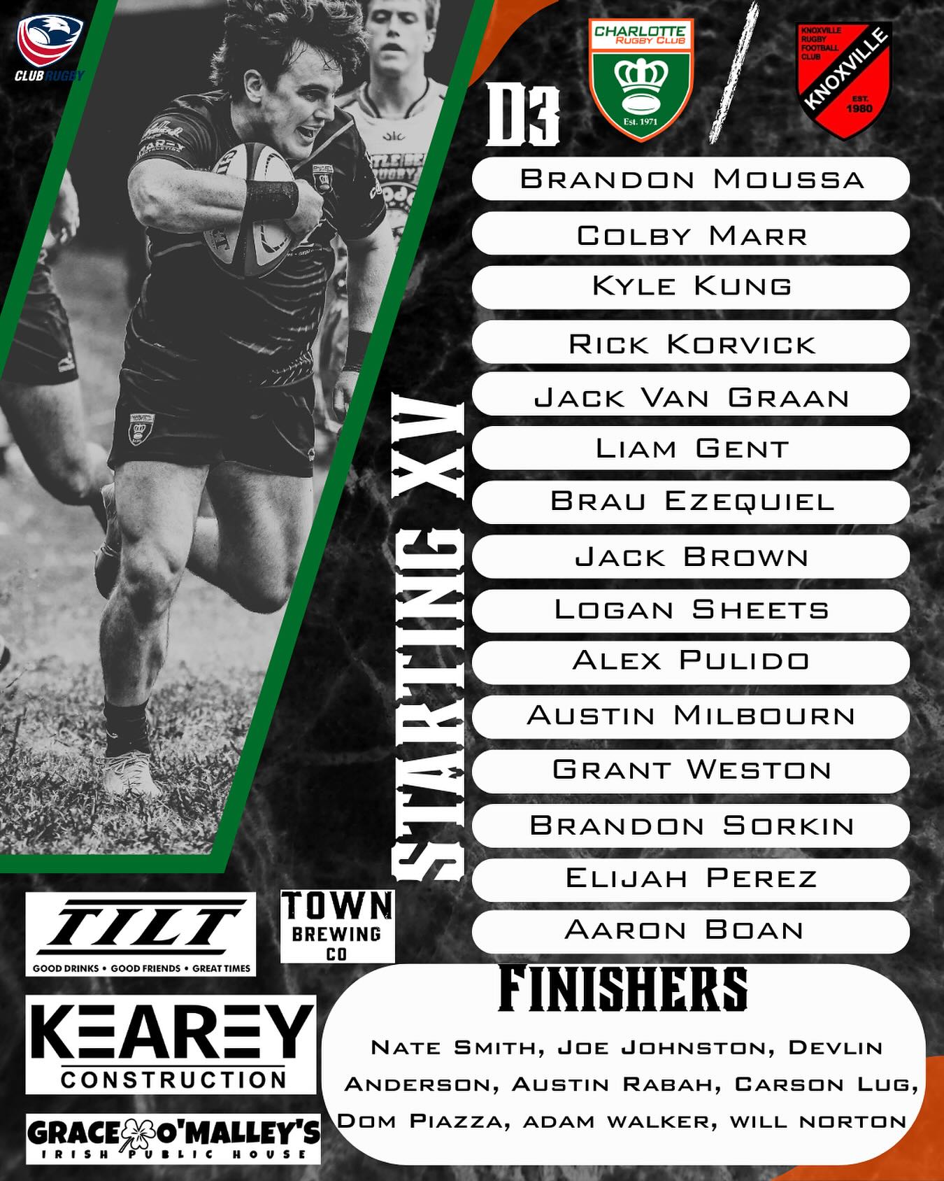 Charlotte - Roster is set and ready to take on @knoxvillerugby in a ...