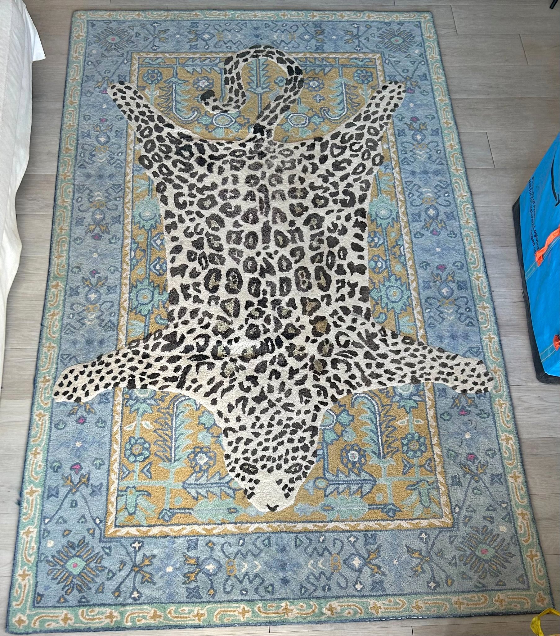 Anthropologie Octavia Leopard Rug 5x8, Blue, Handmade Tufted Wool, Rare ...