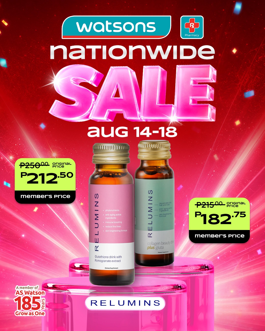 relumins glutathione watsons price Nationwide deals, all your faves! Get your must-haves from and score amazing deals at the Nationwide Sale, happening this August 14–18! Whether you're stocking up or treating yourself, this is Pack:Pack of 1 RAW GHK Copper Peptide Regeneration