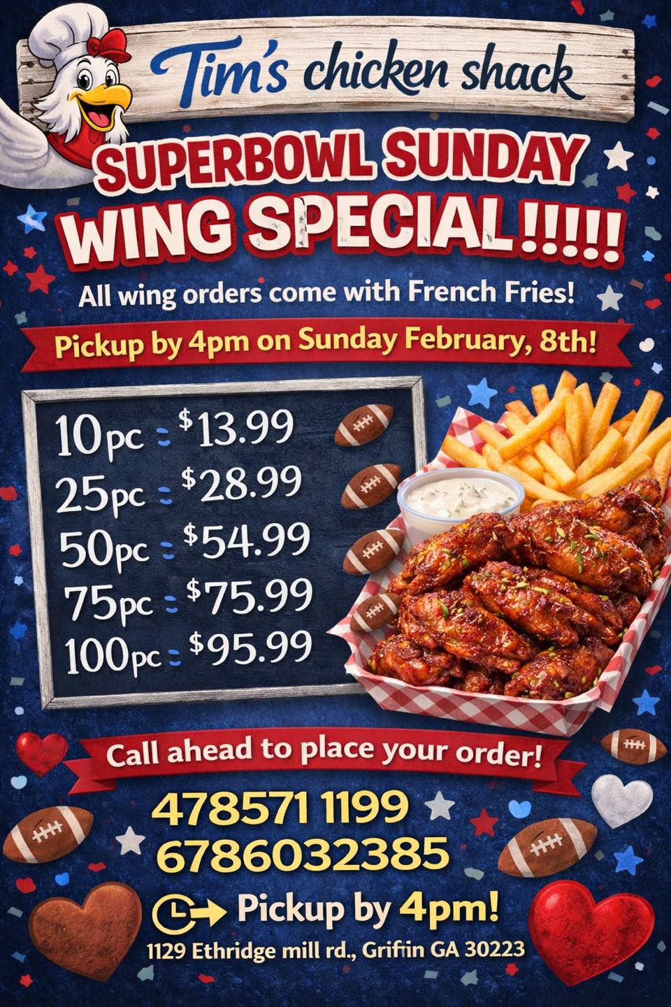 🏈 ️💙 SUPER BOWL SUNDAY WING SPECIAL... - Tim's Chicken Shack | Facebook