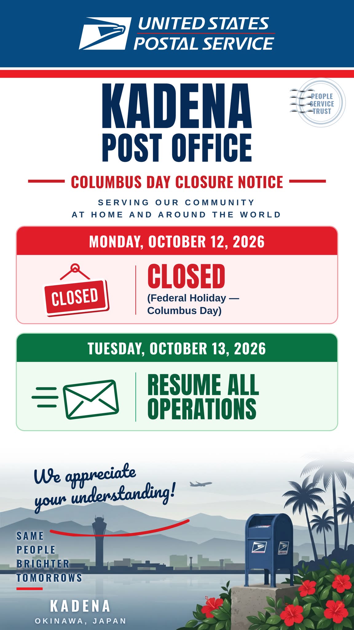 Kadena - *****POST OFFICE ANNOUNCEMENT***** To further expedite