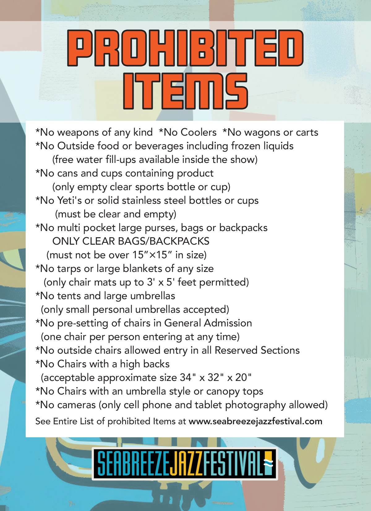 Seabreeze Jazz Festival prohibited items list