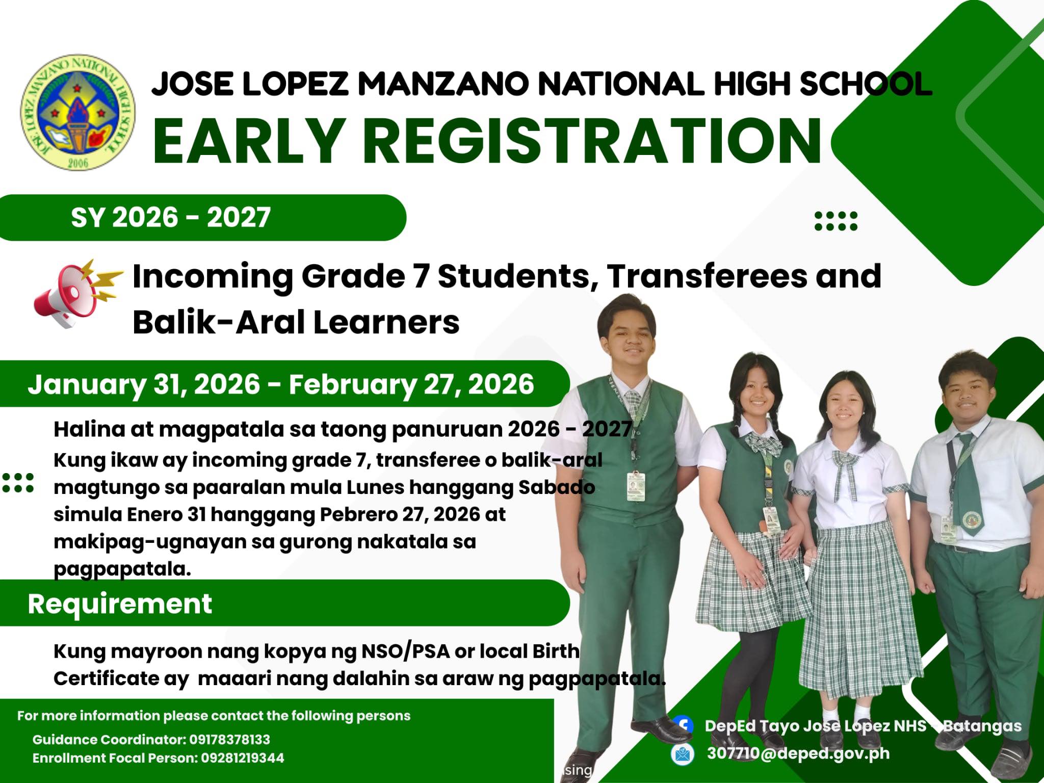 DepEd - Early Registration S.Y. 2026-2027 Attention: Incoming Grade 7 ...