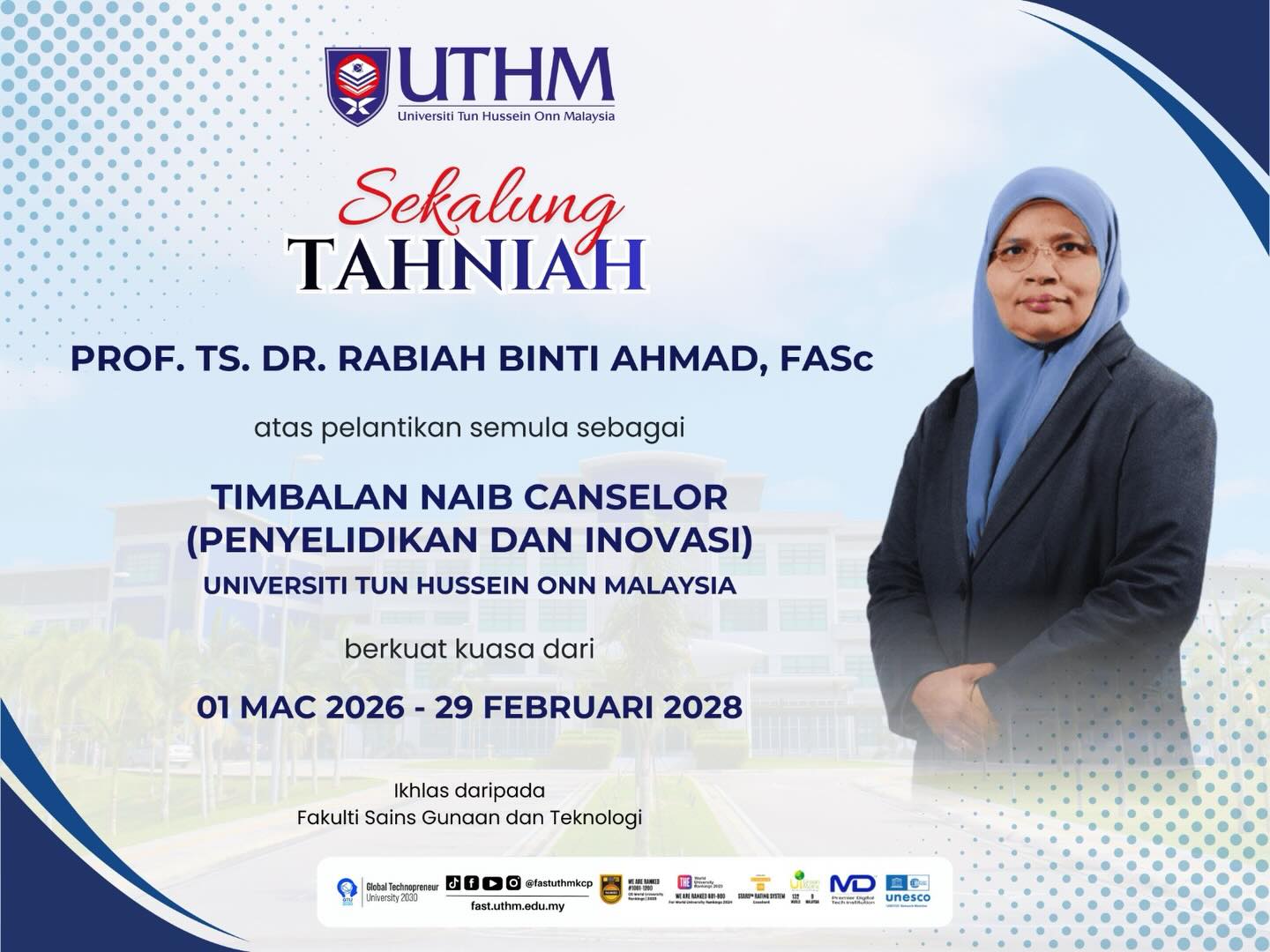 Fakulti - Sekalung Tahniah diucapkan kepada Prof. Ts. Dr. Rabiah binti ...