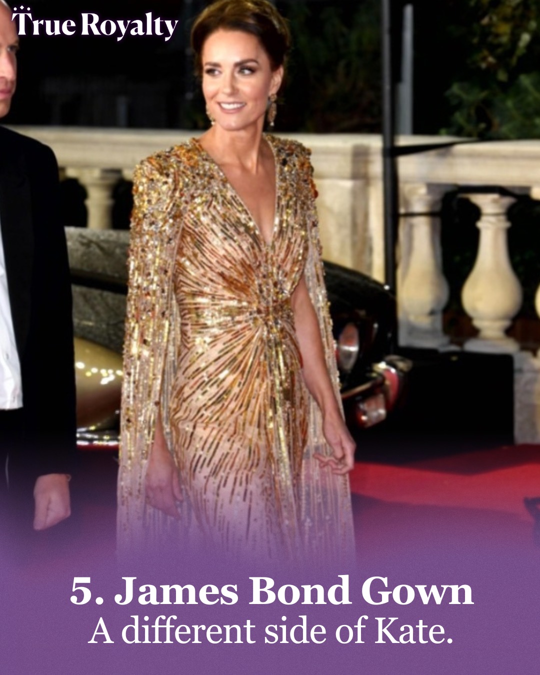 jenny packham gold dress kate At the premiere of No Time to Die in 2021, stepped onto the red carpet in a dramatic gown, revealing a glamorous side of her that audiences had rarely seen hall mirrors
