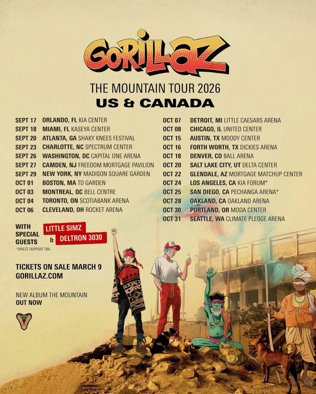 GORILLAZ w/ LITTLE SIMZ, DELTRON 3030 (Del, Dan the Automator, Kid
