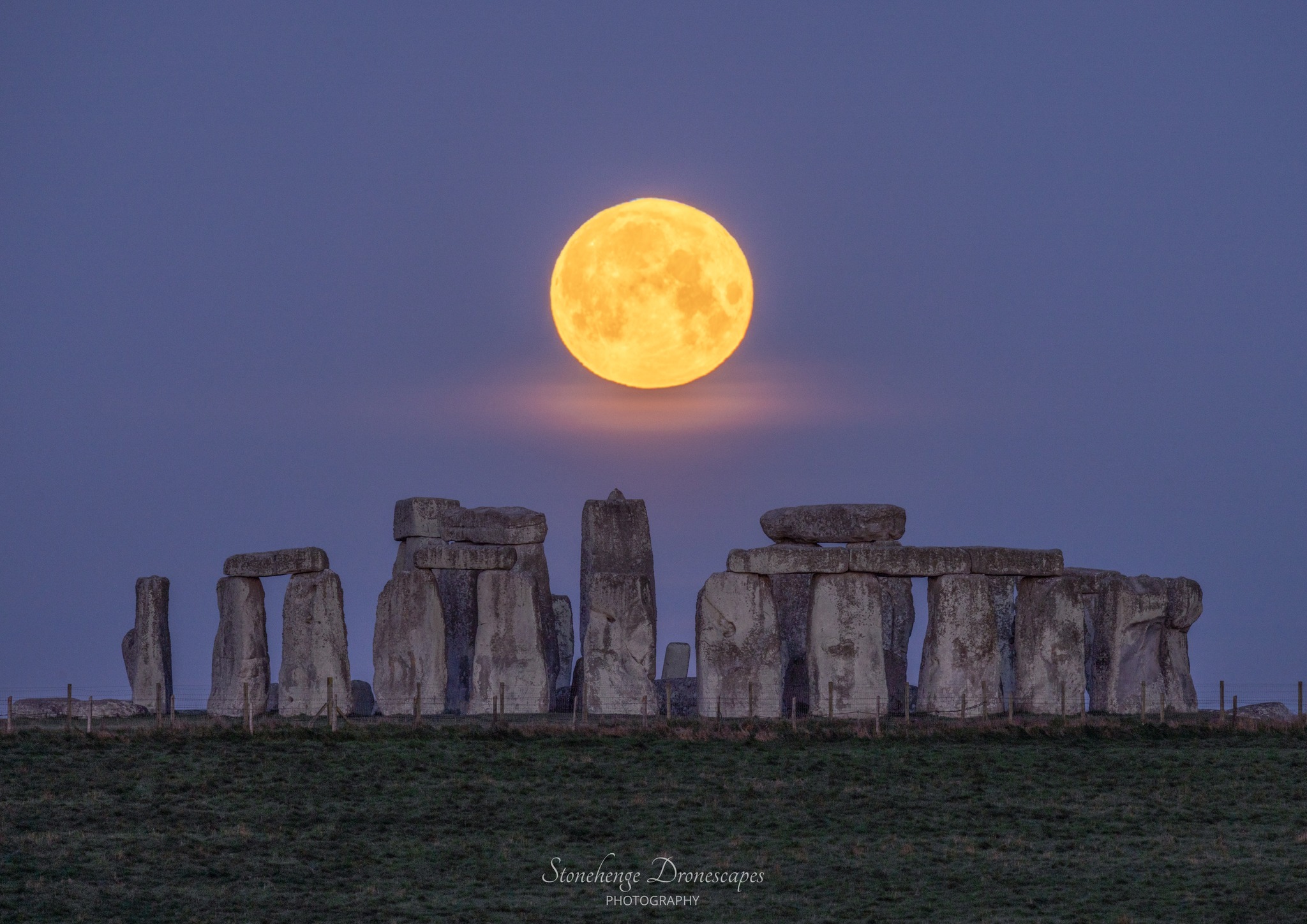 Last one of the April 2026 Full Pink Moon setting at Stonehenge