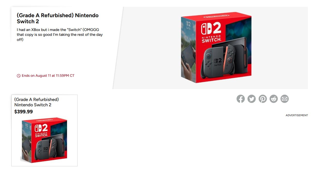 Cheap - (Grade A Refurbished) Nintendo Switch 2 $399.99 via Woot