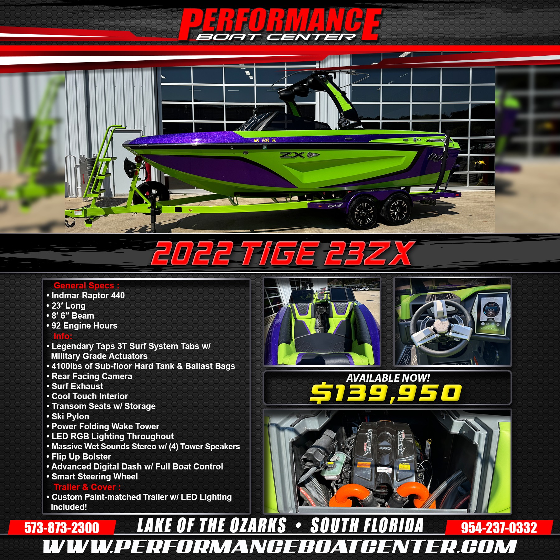 NEW LISTING ‼ 2022 Tige 23ZX Powered by an Indmar Raptor 440 w