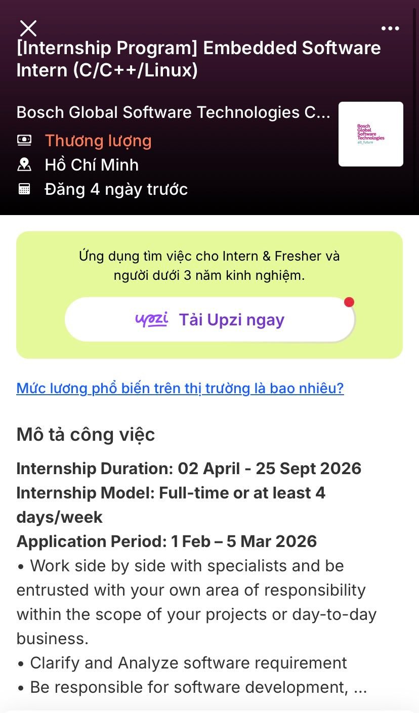 Internship Program] Embedded Software Intern (C/C++/Linux) - Bosch ...