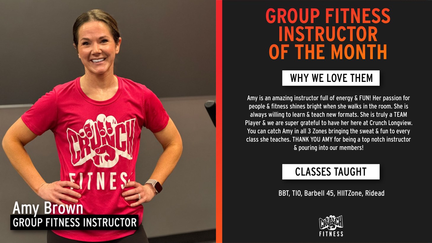 Crunch Fitness - 💥 Big congrats to Amy Brown, our Group... | Facebook