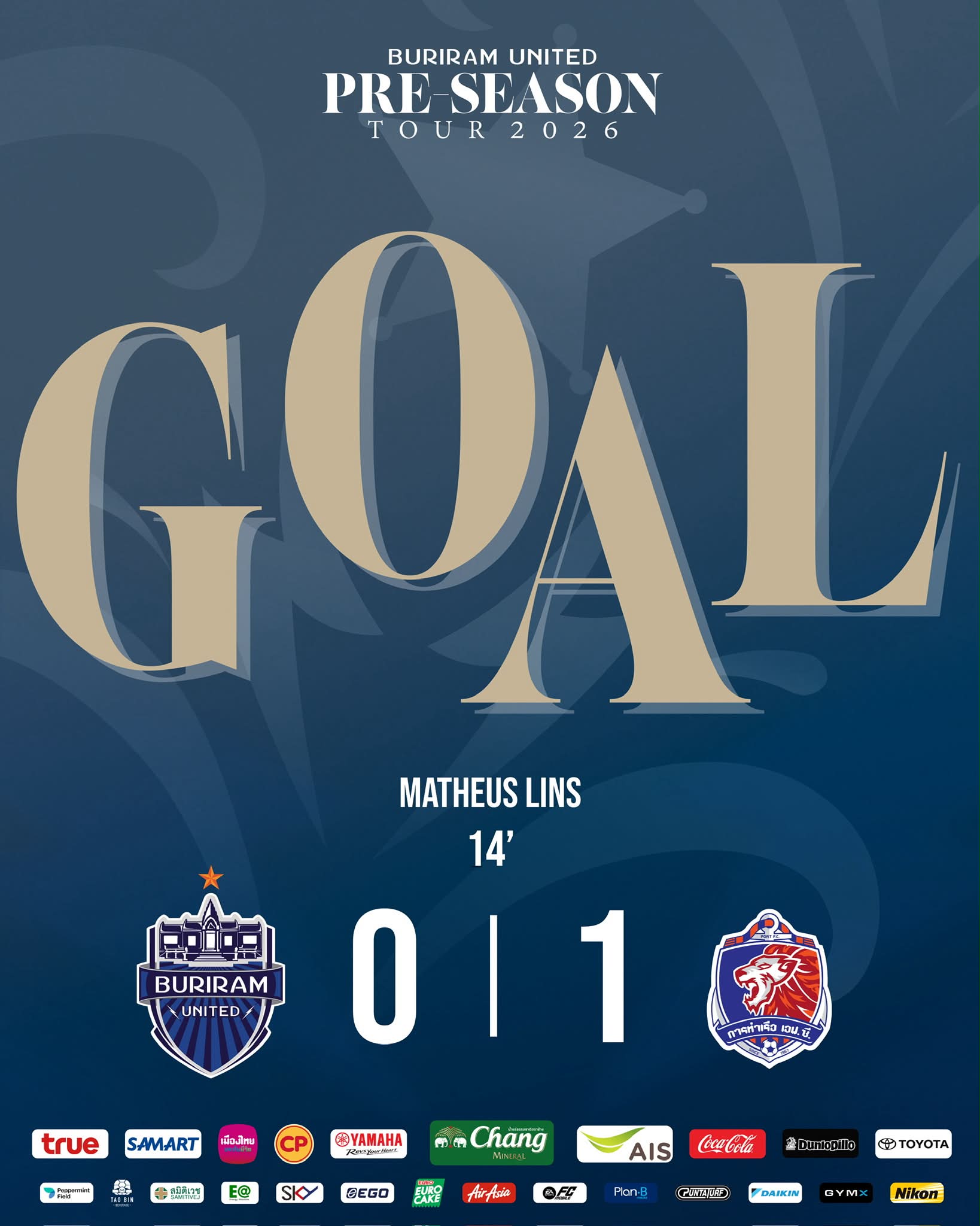 GOALLL!! นาทีที่ 14 (Pre-Season 2026) บุรีรัมย์ ยูไนเต็ด 0-1 การท่าเรือ เอฟซี 0-1 มาเธอุส ลินส์ #BuriramUnited #PortFC #PreSeason2026 #GOAL