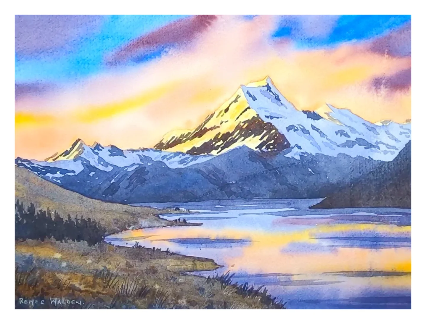 水彩画 One of the most iconic views in New Zealand  Aoraki / Mt Cook