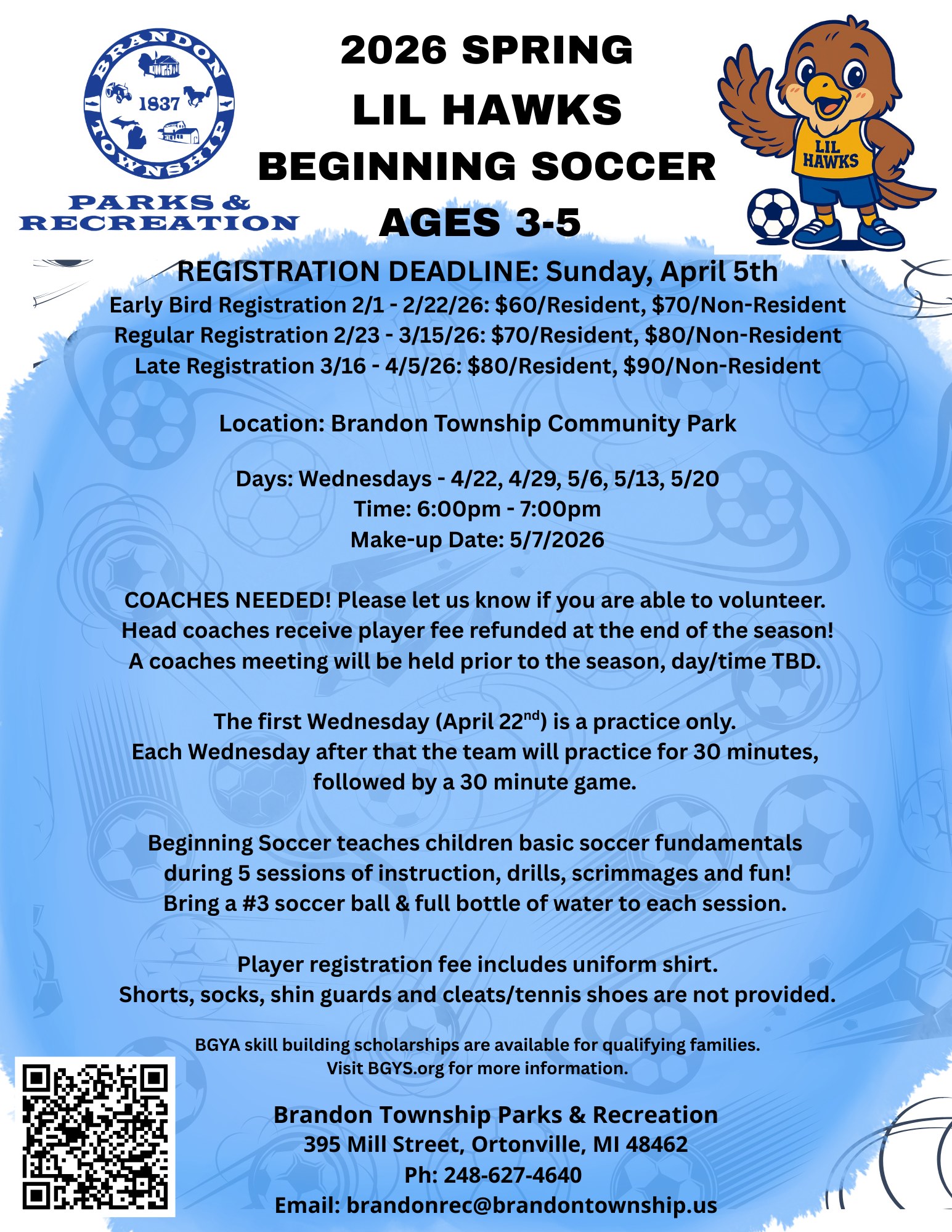 Register today for our Lil Hawks Soccer & T-Ball programs and our 