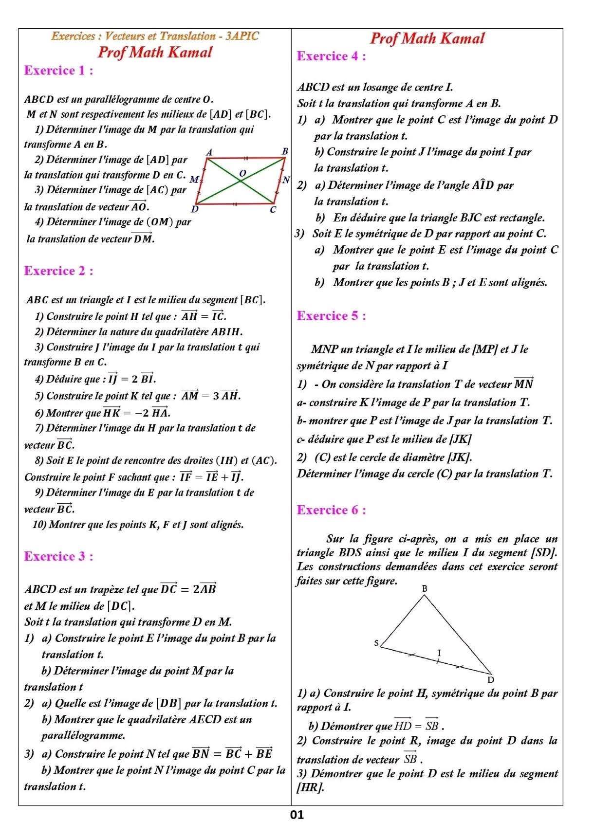 Univers Plus Maths 3AC 2AC 1AC TC | Les vecteurs et Translation 3AC ...