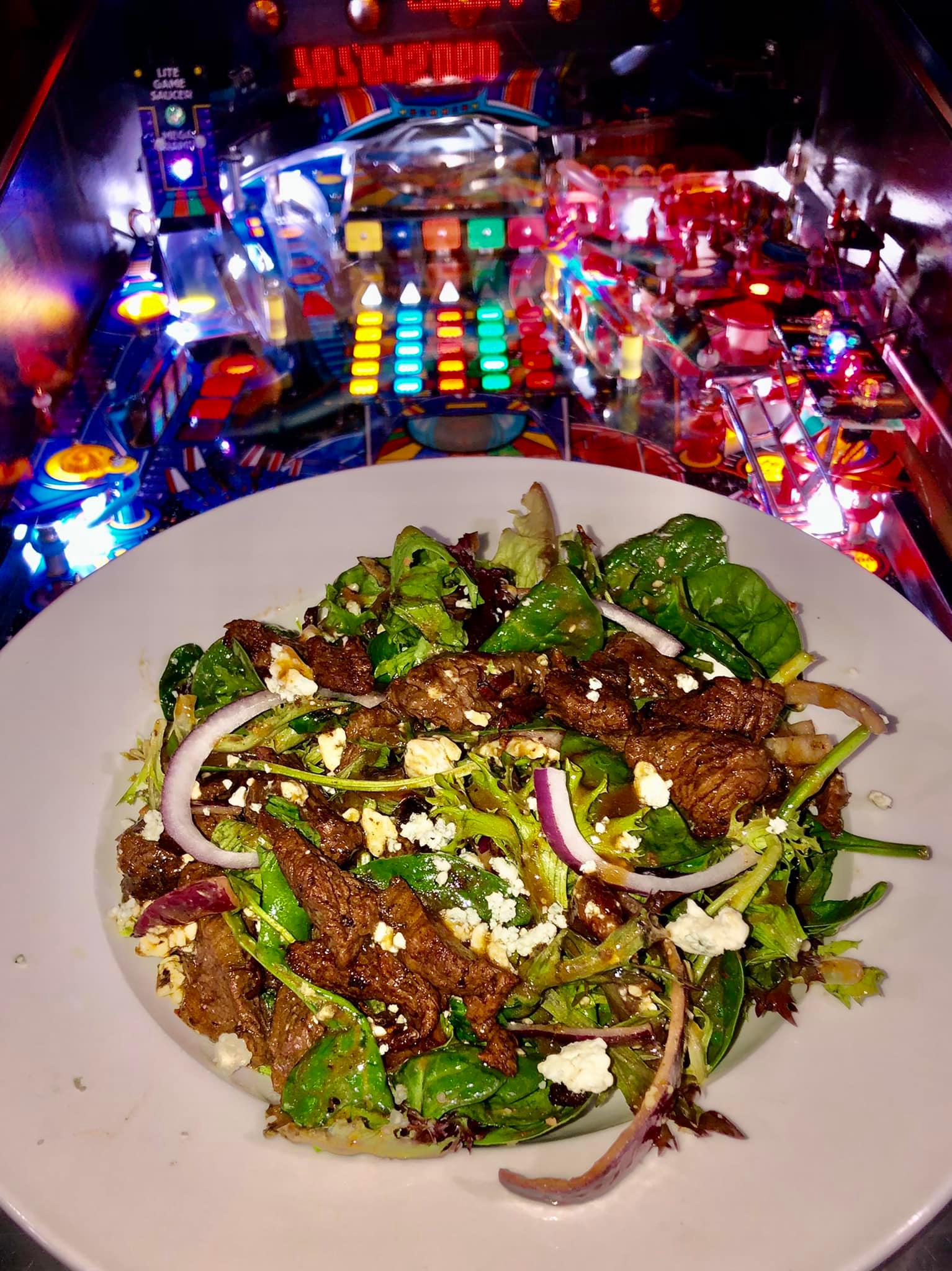 black and blue steak dress code Lunch or dinner, the Salad is a winner! Mixed field greens, topped with blackened, sliced filet of sirloin, roasted red peppers, crumbled gorgonzola cheese, balsamic reduction & a swatch:deep-teal-animal-print Men's Black Waxed Suede Size:46 Long Jacket+40 Waist Adjust 36 to 42)(Height:6-6.4