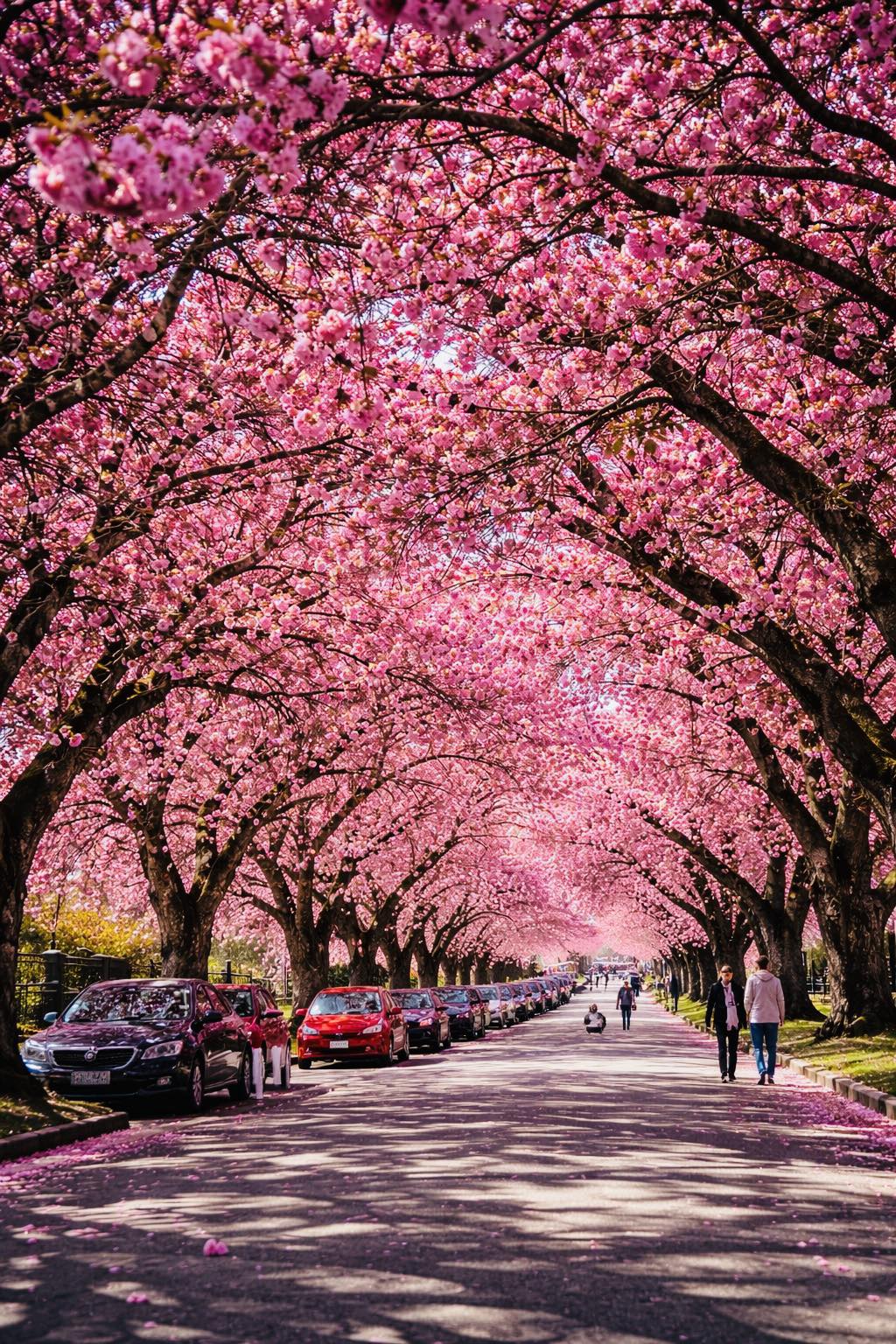 I Love - Spring paints the street in soft pink, where every step