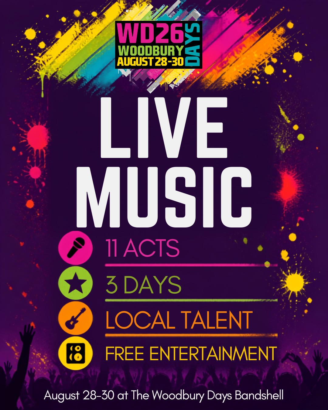 Woodbury Days live music lineup August 28-30