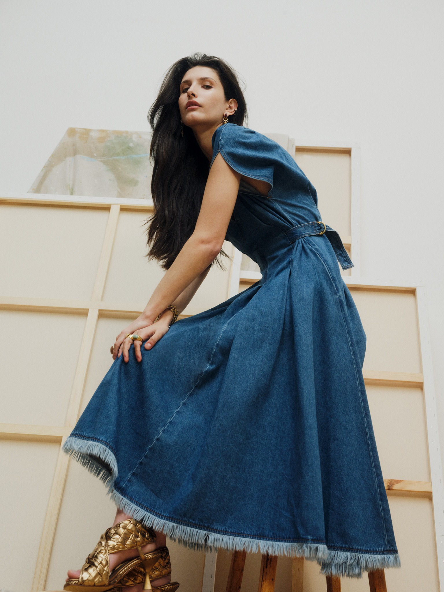 denim dress with frayed hem Husk valentina Size:17.5 36-37 Kamoria | Brown Round-Neck YGroup_SP2641603 Womens dresses it is perfect for