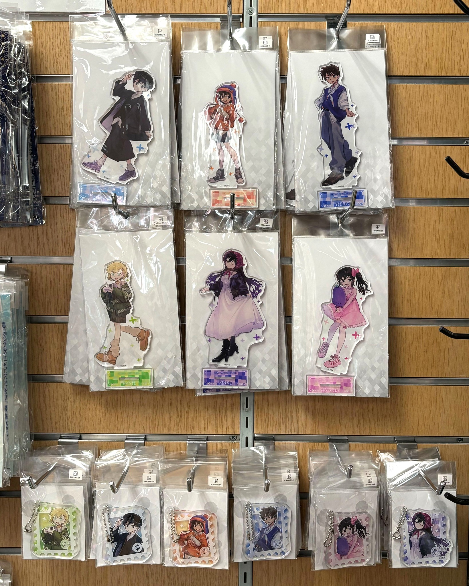 Omori acrylic stands and keychains at Kinokuniya