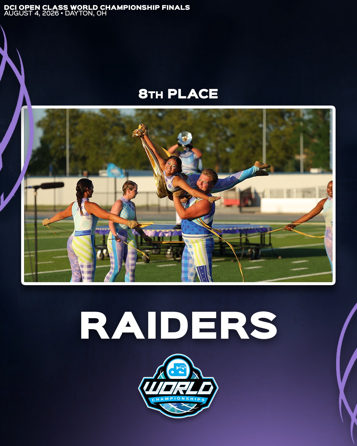 Drum - Raiders Drum & Bugle Corps threading the needle to an
