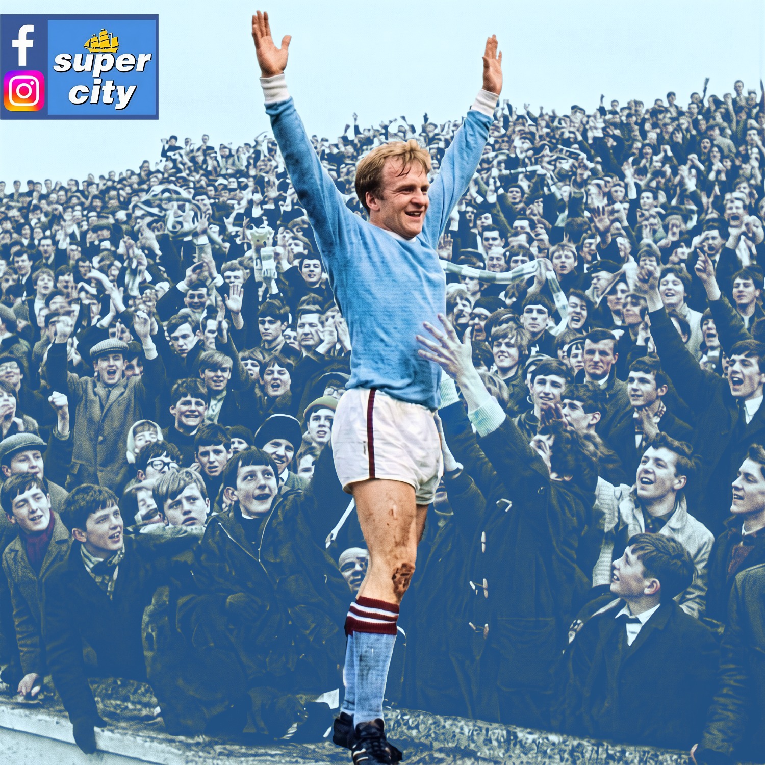 Super - Francis Lee celebrates with the travelling supporters at