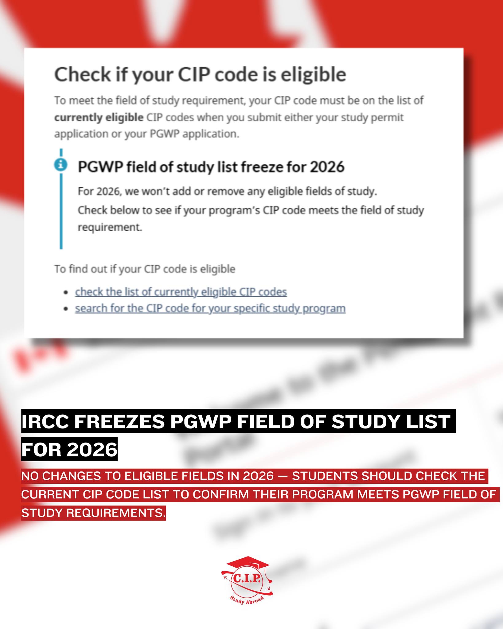 CIP - 🚨 PGWP Update 2026 🚨 IRCC has officially frozen the PGWP field of ...