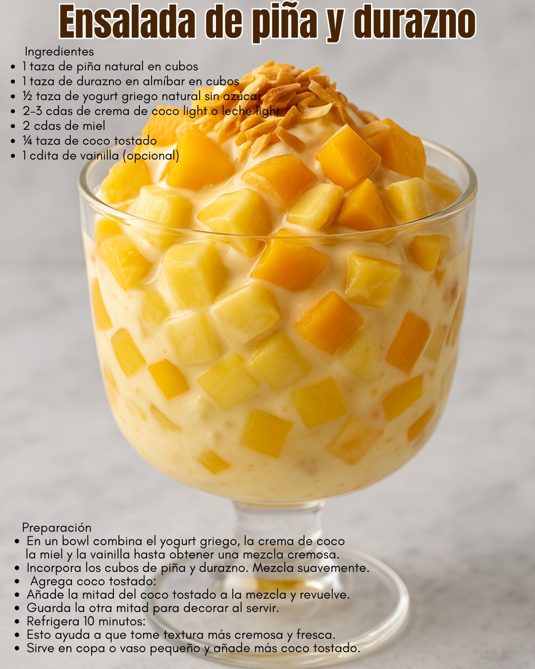 Gastronomía - Ensalada de piña y durazno 🍍🍑 Ingredientes 1 taza de piña ...