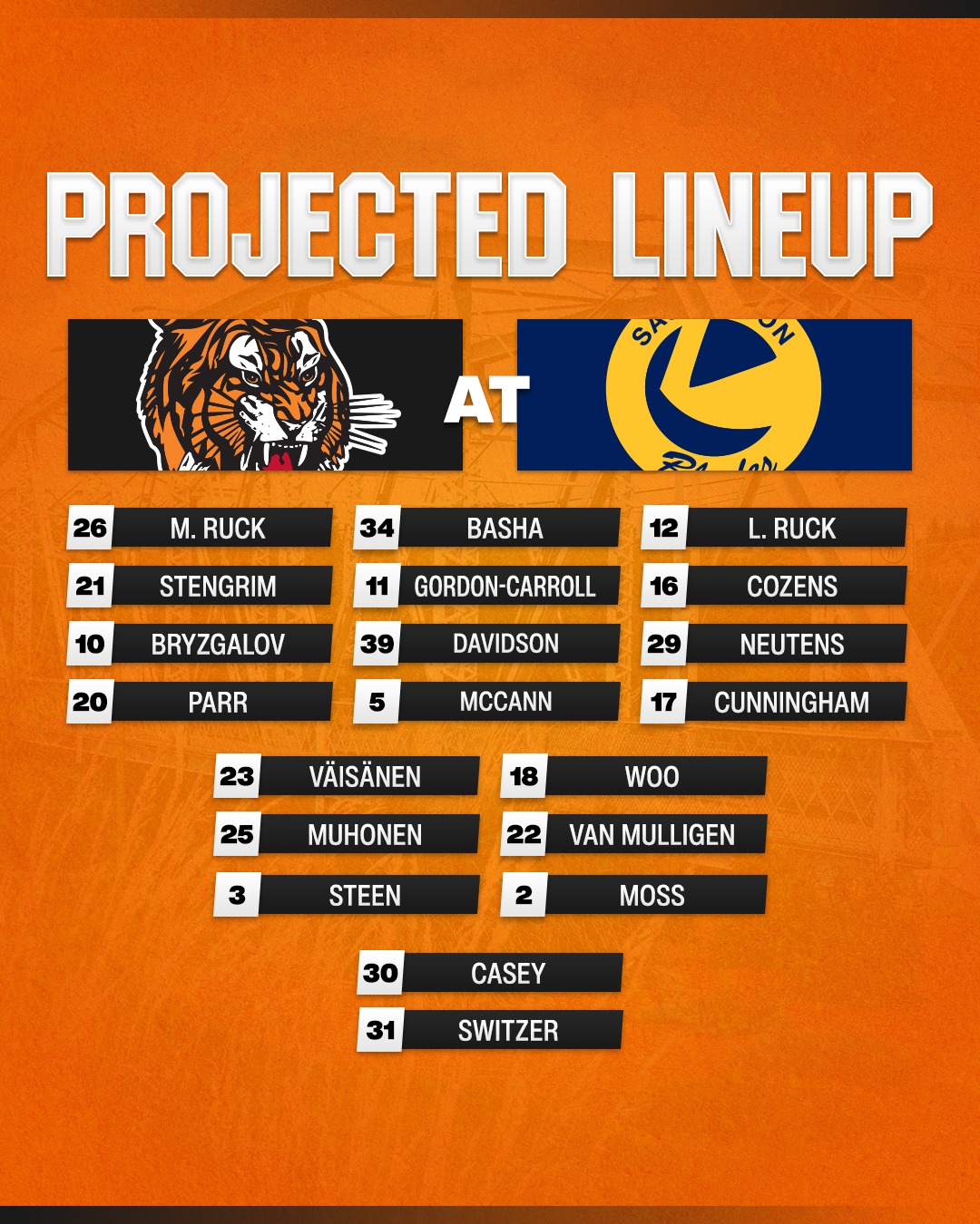 Here is tonight's projected lineup... - Medicine Hat Tigers | Facebook