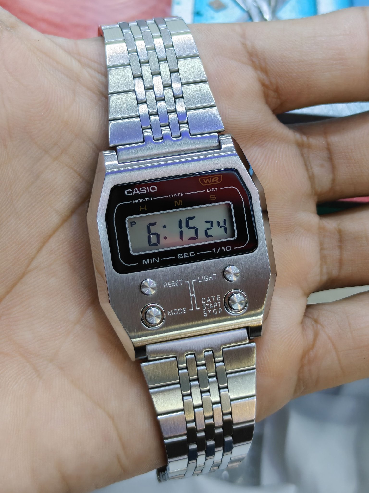 CASIO A1100D-1 CASIO 6:1524 / 1524 MIN- SEC --1/10 RESET LIGHT MODE