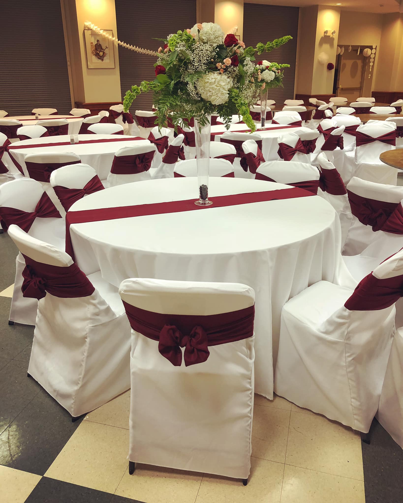 white wedding dress with burgundy sash Vintage Burgundy & White Wedding Dress: Strapless Corset A-line Gown