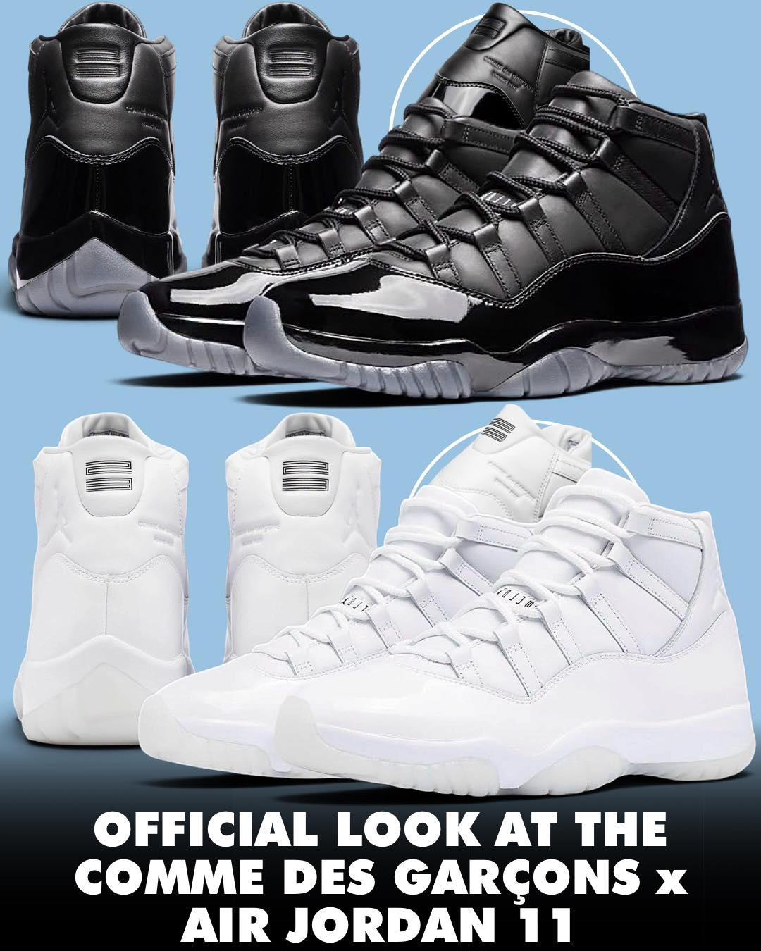 Official images of the COMME Des Garçons x Air Jordan 11 loaded up