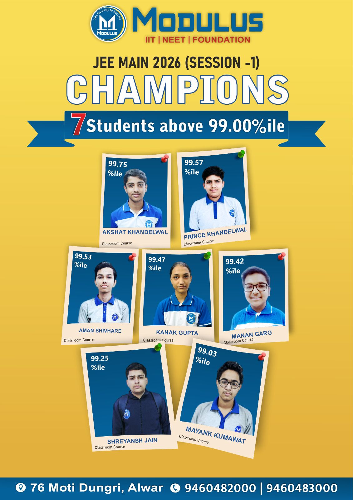 Modulus Academy - 🏆 JEE MAIN 2026 (Session-1) – CHAMPIONS... | Facebook