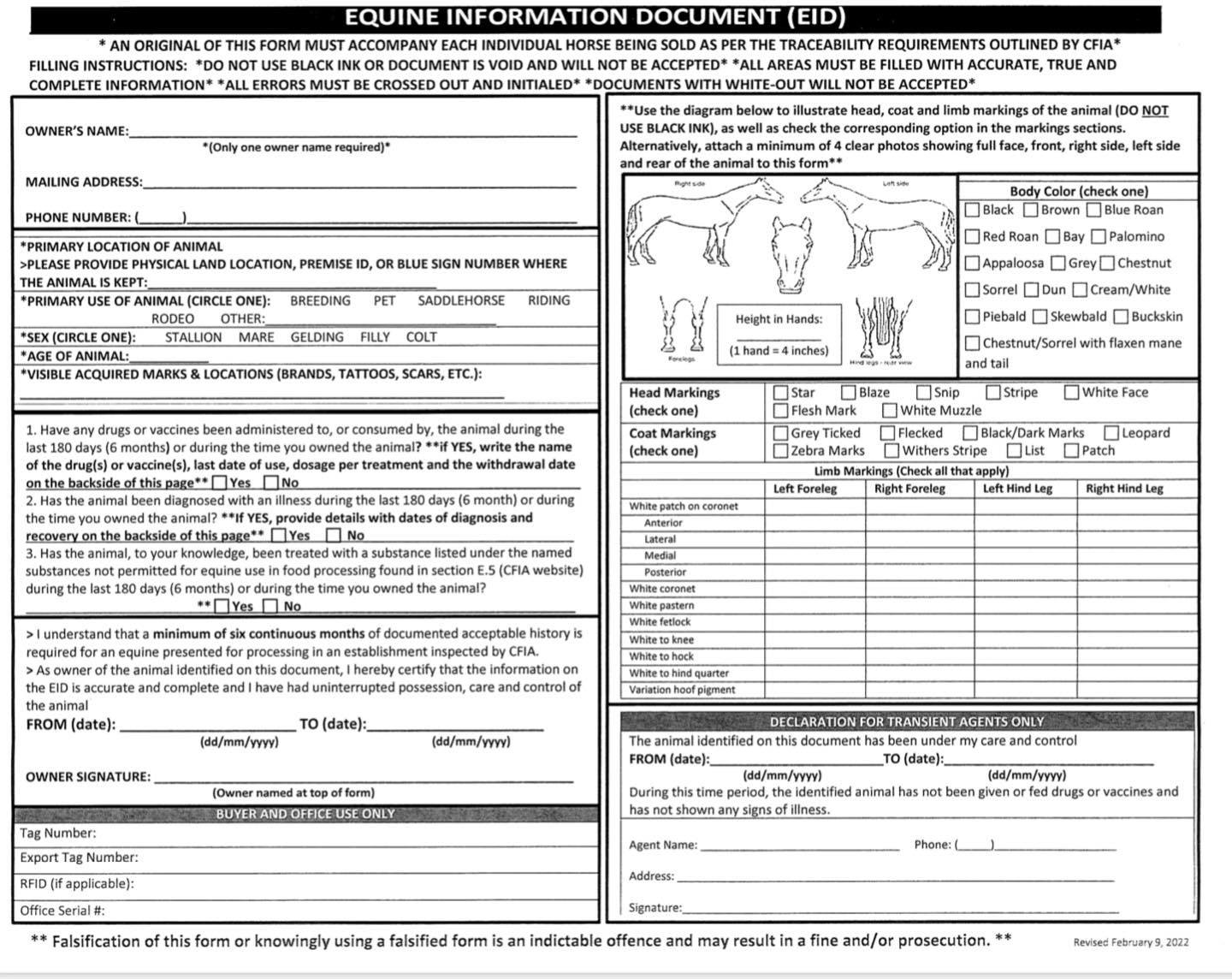 Here is the new EID form that... - Whitewood Livestock Sales