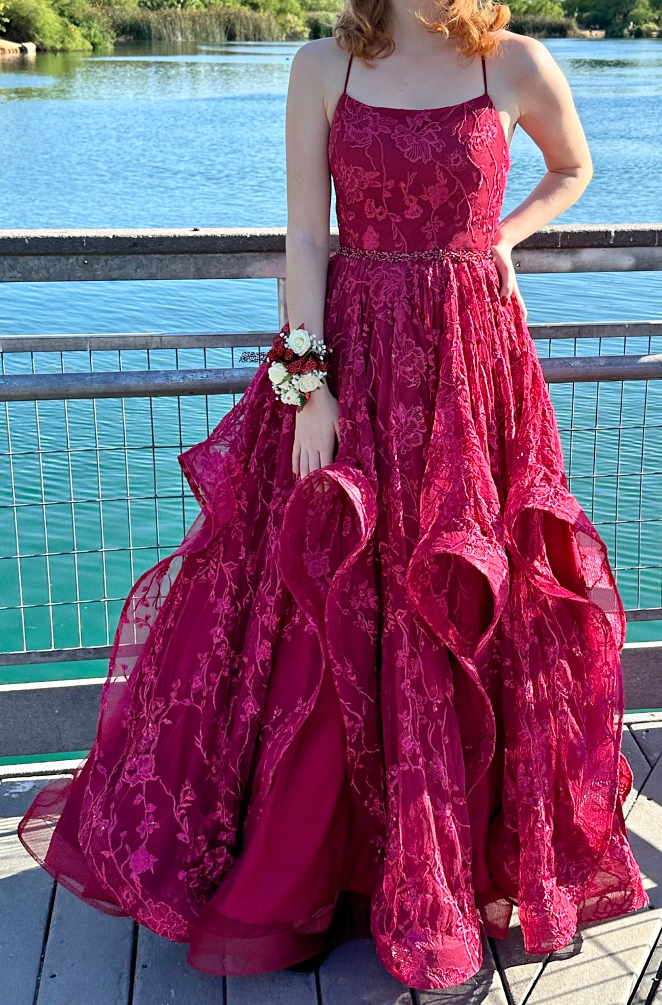 prom dresses scottsdale Lace-Up Multicolor Long Dress with Sequin Flowers Rose Gold/Red / 8 Open back with corset lacing Hem/Train Formal Dresses for sale in