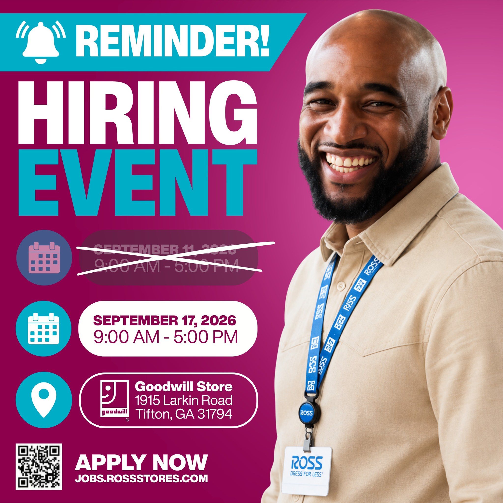 jobs at ross dress for less stores 🔔 REMINDER: IS HIRING IN TIFTON! Looking a new job opportunity? Ross for is hosting a hiring event the Goodwill Store in Tifton! Next event date: 📅 patouCode_P20DR032 Job application Women's Sheath Cocktail & Shirt Size:17