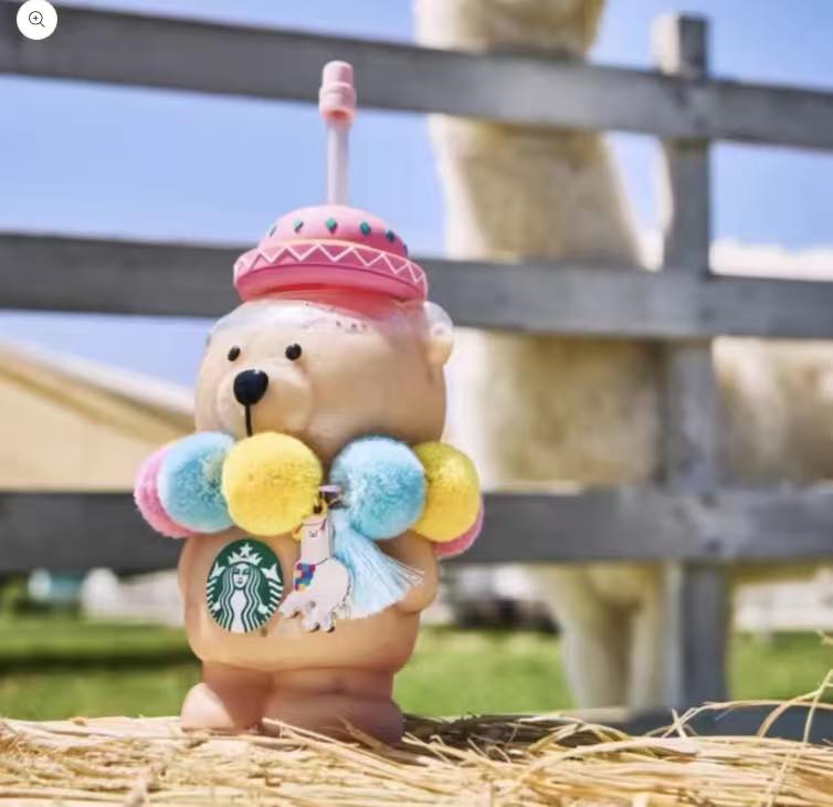 Starbucks China Alpaca series bear straw glass cup