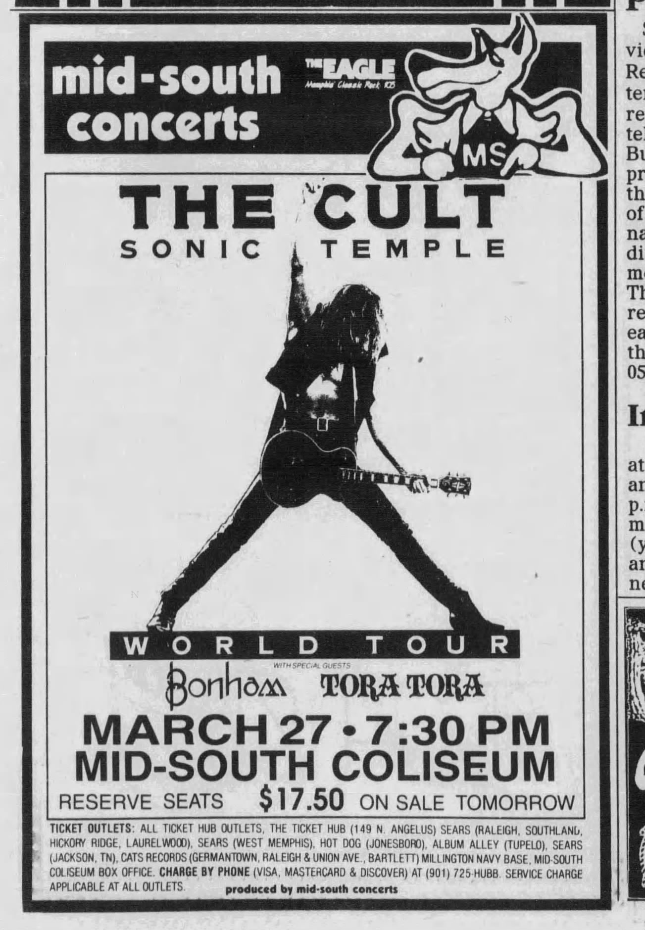 1990 アメリカ　ミシシッピー　ゴスペル　ソウル　コンサート　ポスター On this date in 1990: The 'Sonic Temple' tour brought The Cult to