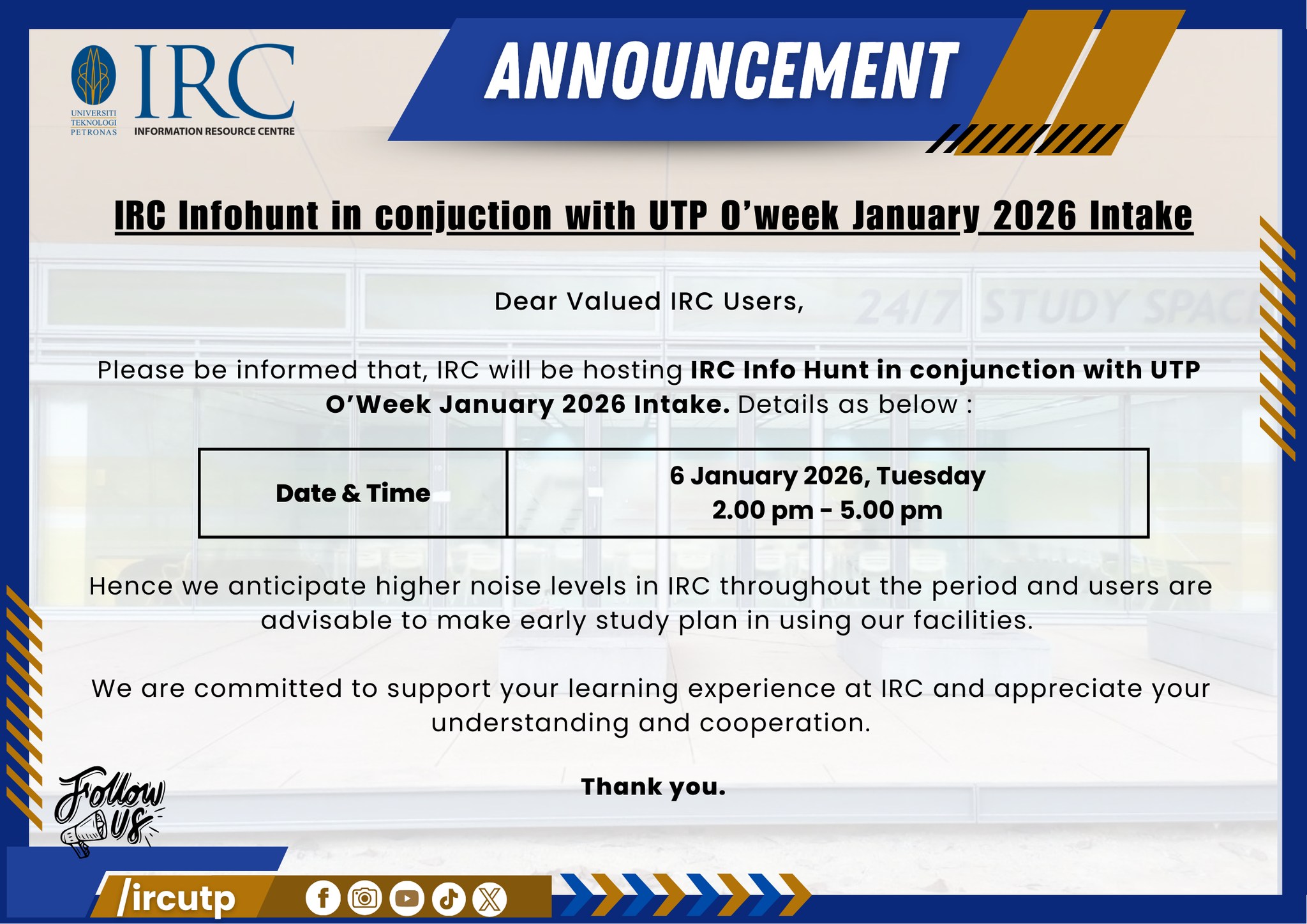 📢 ANNOUNCEMENT - UTP Information Resource Centre | Facebook