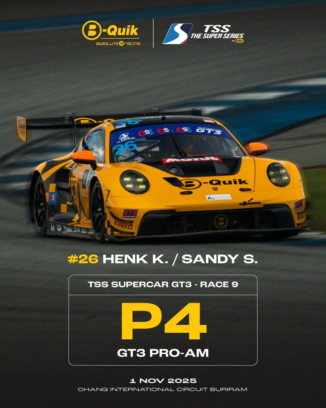 B-Quik - TH Supercar GT3 Race 9 Result 🏁 #26 Henk/Sandy ️ P4 GT3 Pro-Am ...