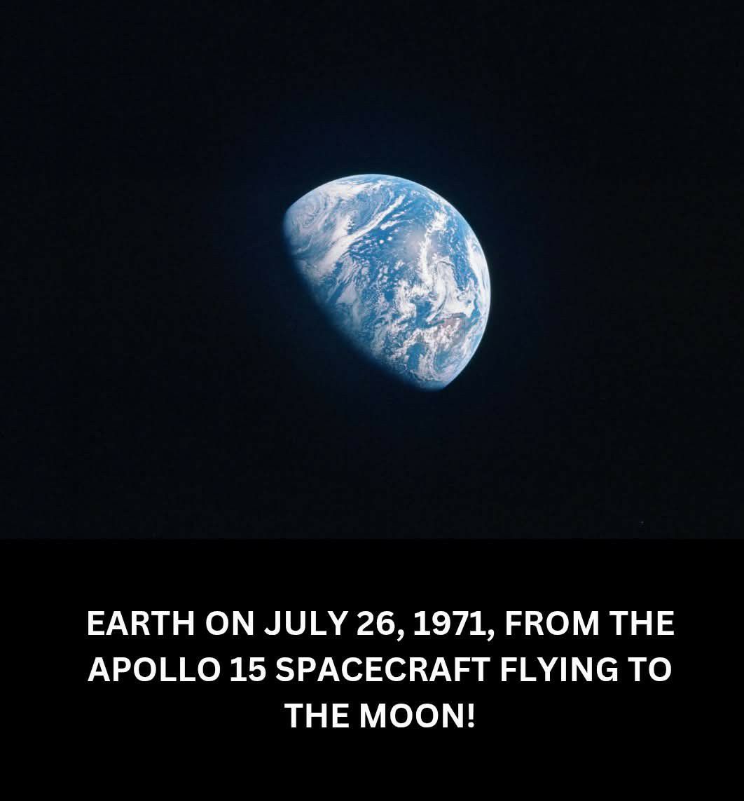 Earth on July 26, 1971, from the Apollo 15 spacecraft flying to
