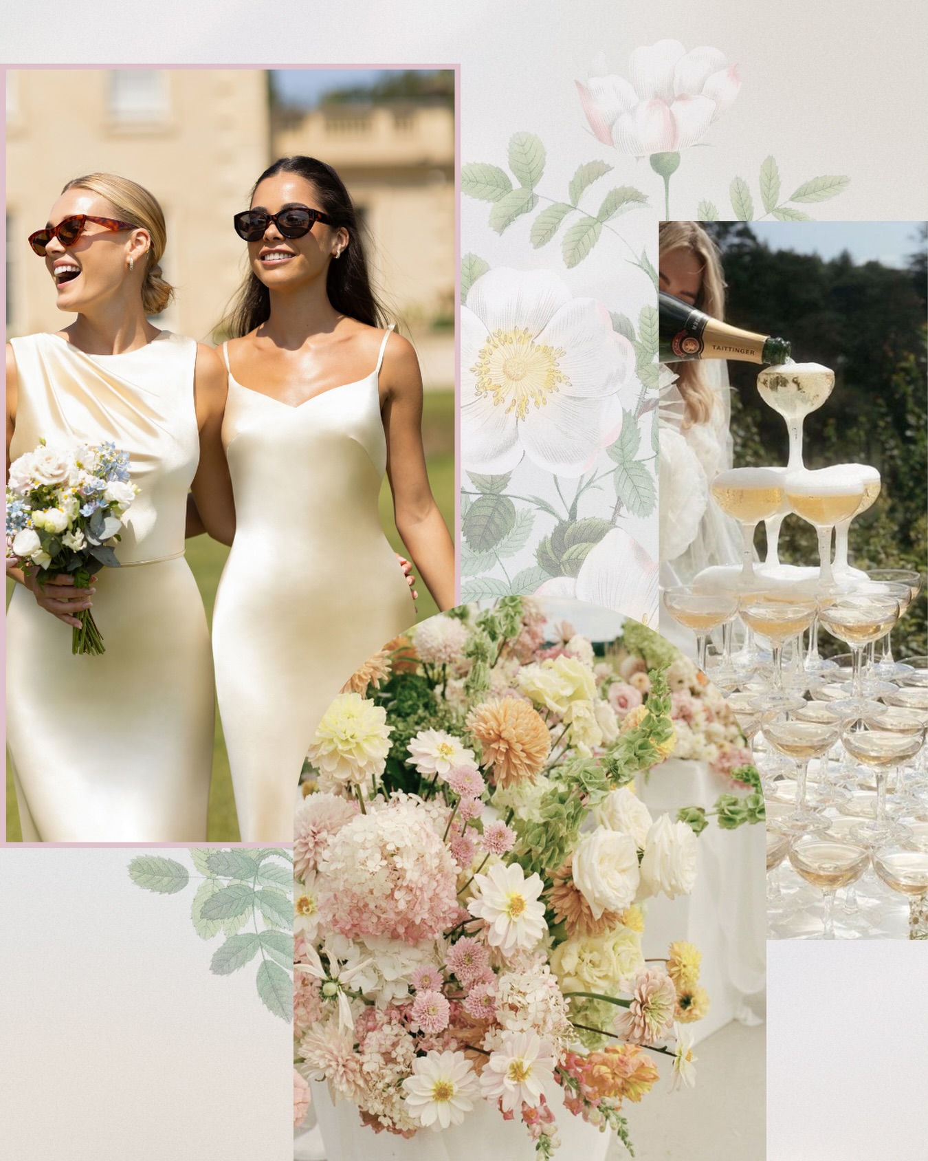 Summer pastel inspiration 💐 Our bridesmaid styles M815 & Leila pictured in Champagne images via Pinterest