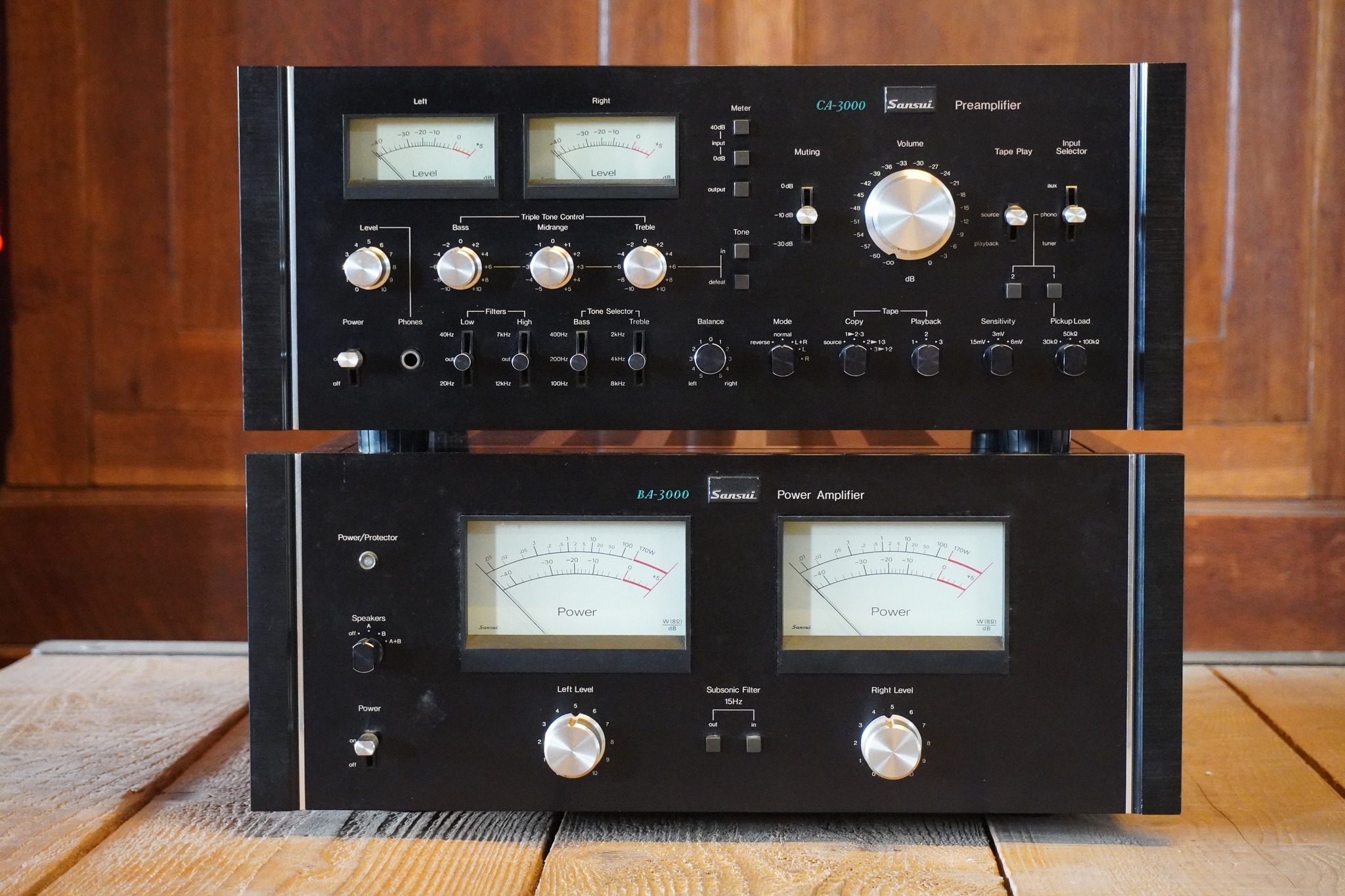 Sansui BA-3000 stereo power amp and CA-3000 preamplifier.