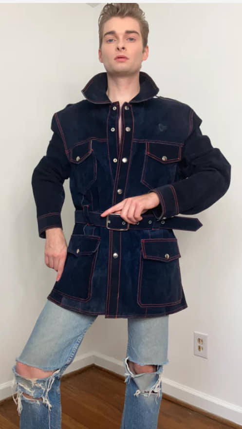 1970s inky blue suede jacket by El Toro Bravo of Mexico