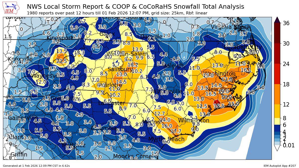 Preliminary 2026 bomb cyclone snowfall totals