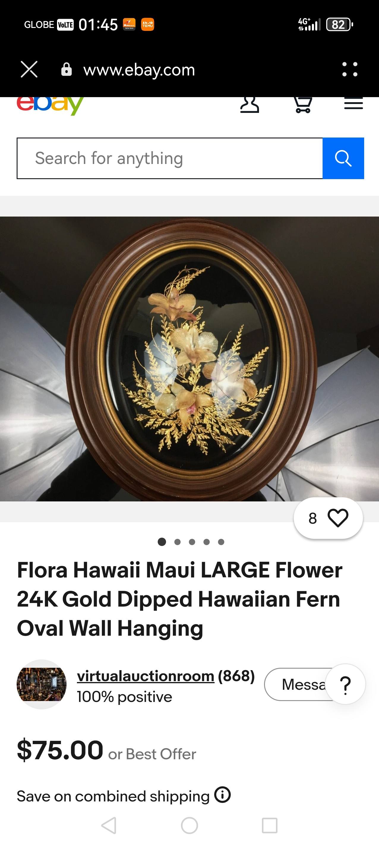 1970's Flora-Hawaii wall hangings featuring 24k gold-dipped ferns